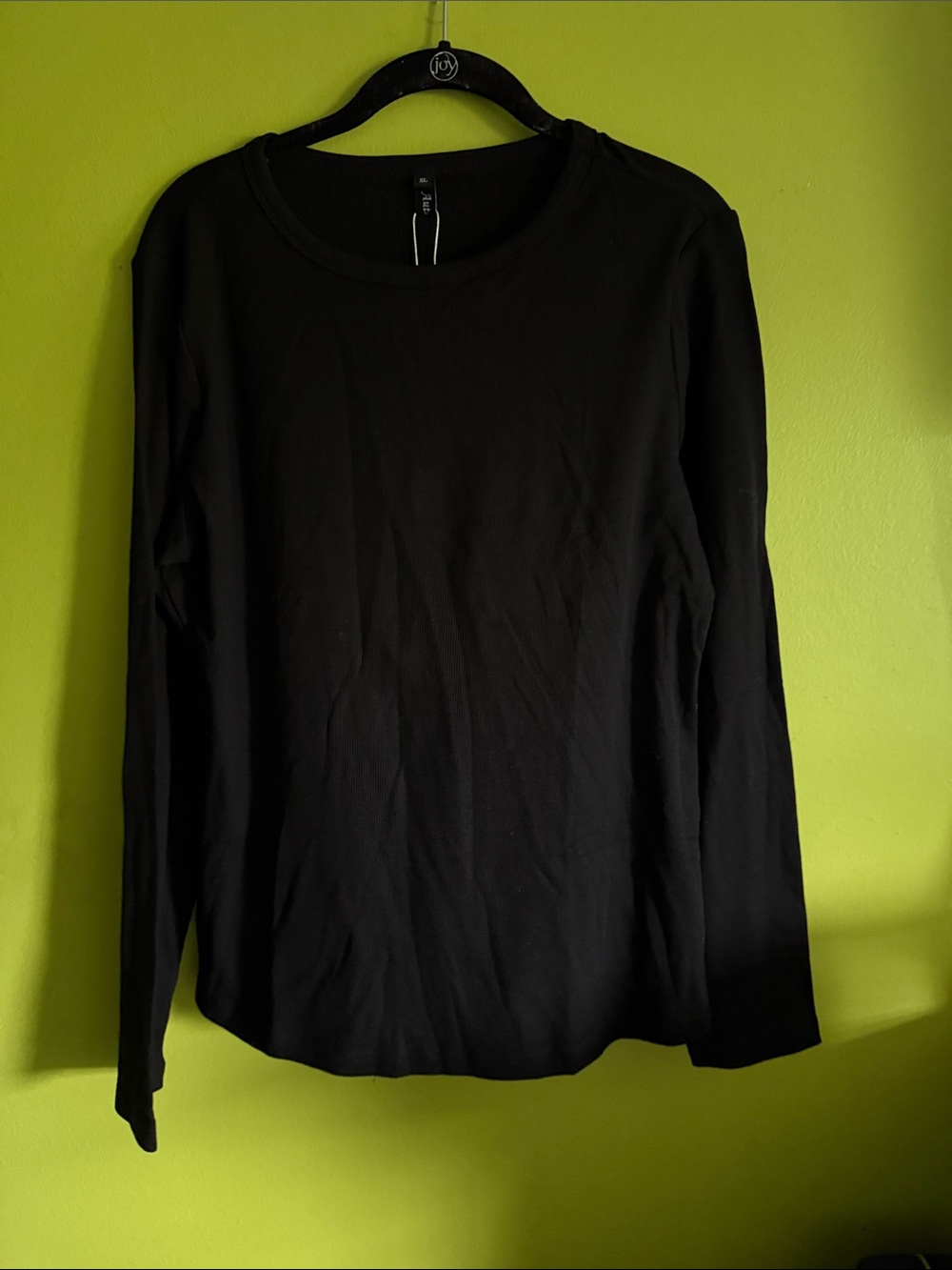 NWT Automet Black Ribbed Stretch Crew Neck Long Sleeve Top Shirt Size XL